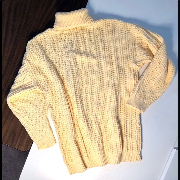 VTG 90s GAP Turtleneck Shaker stitch cotton sweater/ dress yellow M - Picture 2 of 8